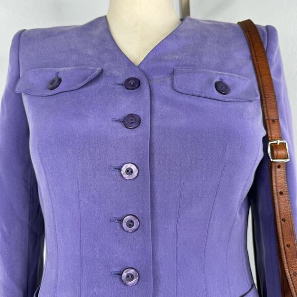 Vintage 90s 100% Silk Jacket Purple Button Front Size 6 Petite - Picture 4 of 9